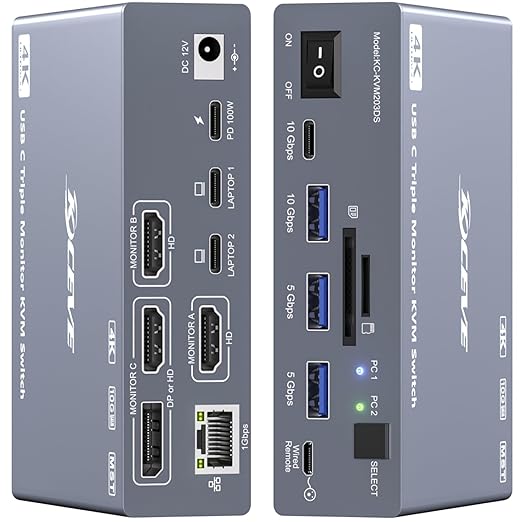 Docking Station Usb C - Switch KVM USB-C per 3 Monitor
